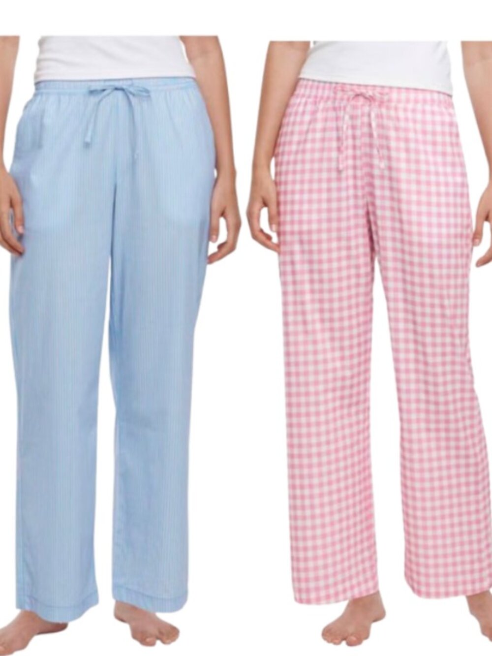 Gap Cotton Lounge Pajama Pants 2-Pack blue stripes pink gingham pastel preppy